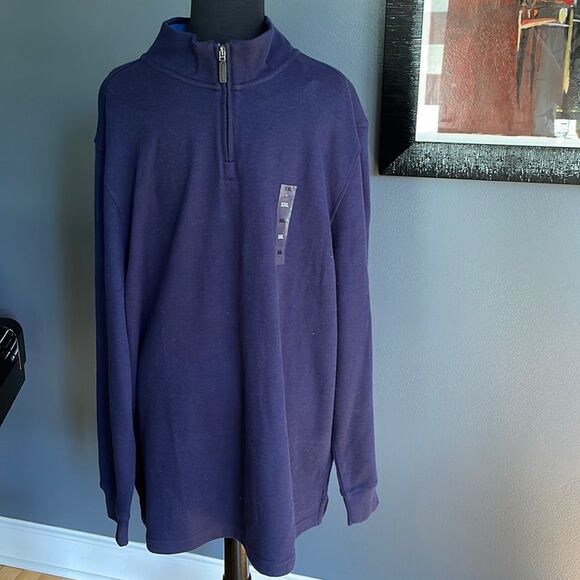 Club Room navy lightly ribbed texture 1/4 zip knit shirt. NWT. XXL. - Picture 1 of 4